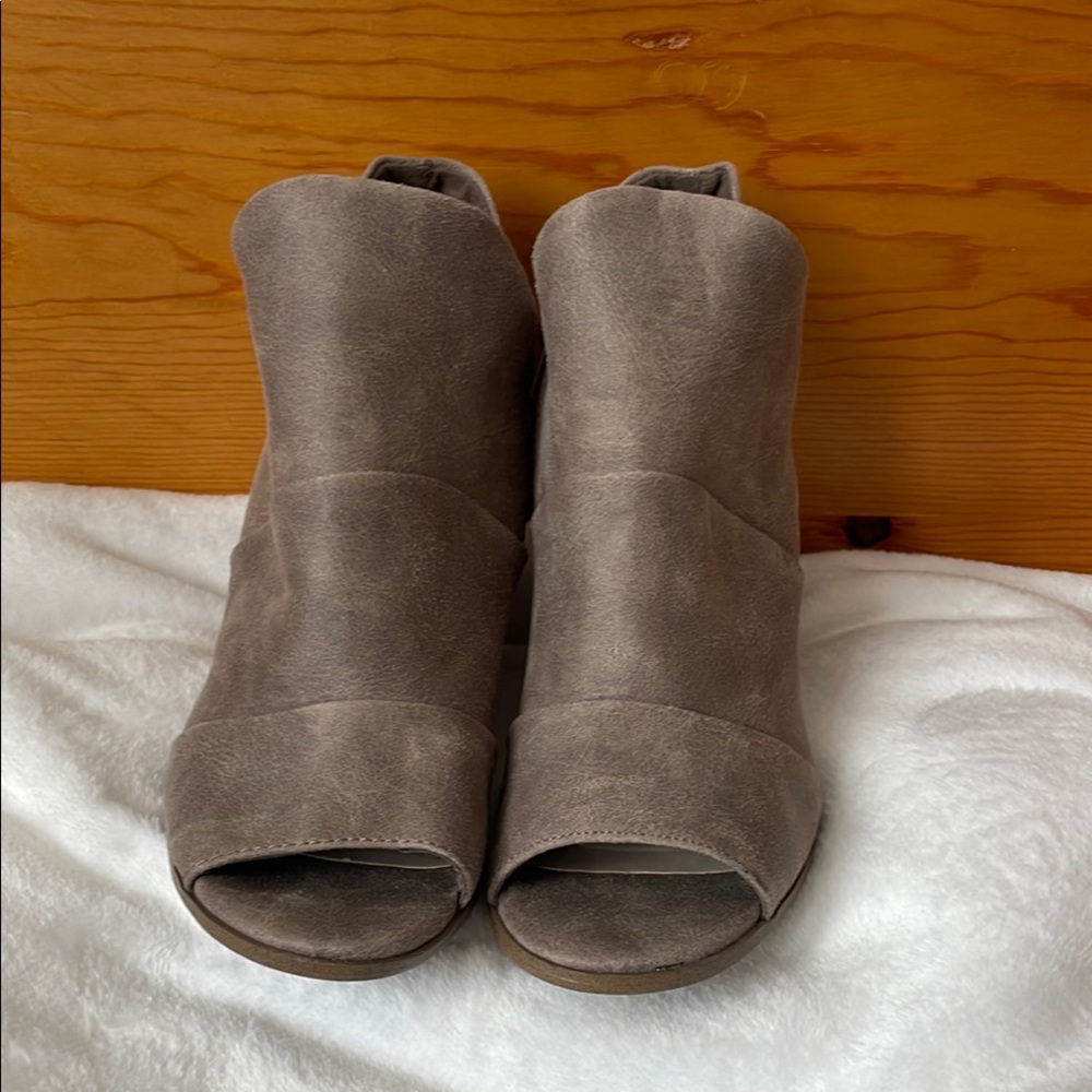 Fergalicious Taupe Peep-Toe Ankle Booties